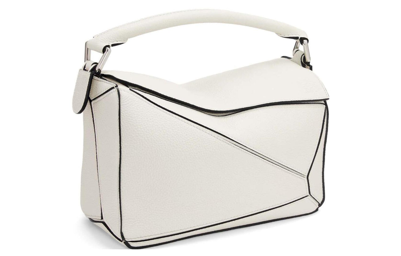 LOEWE Puzzle Soft Grained Small Cow Leather Shoulder Bag Crossbody Bag Handbag Small Size Women's White