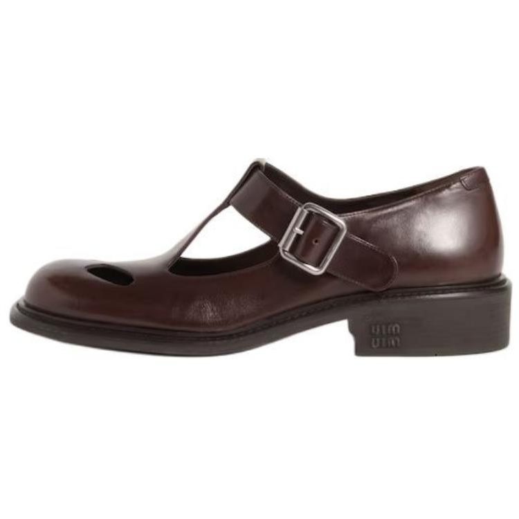 MIU MIU Chunky Heel Mary Jane Shoes 3cm Women's Brown