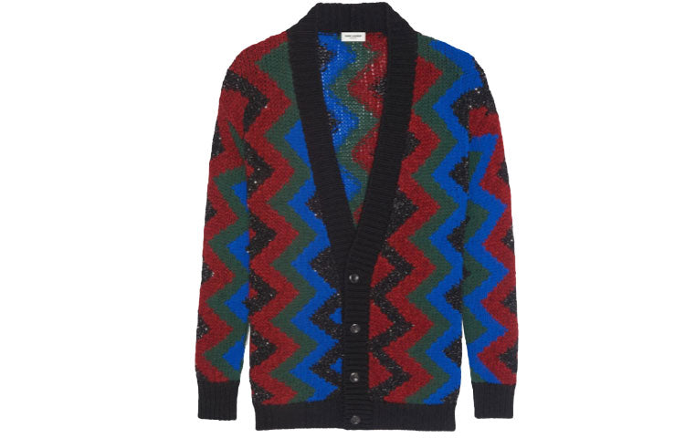 SAINT LAURENT Zig Zag Jacquard Sequin Cardigan
