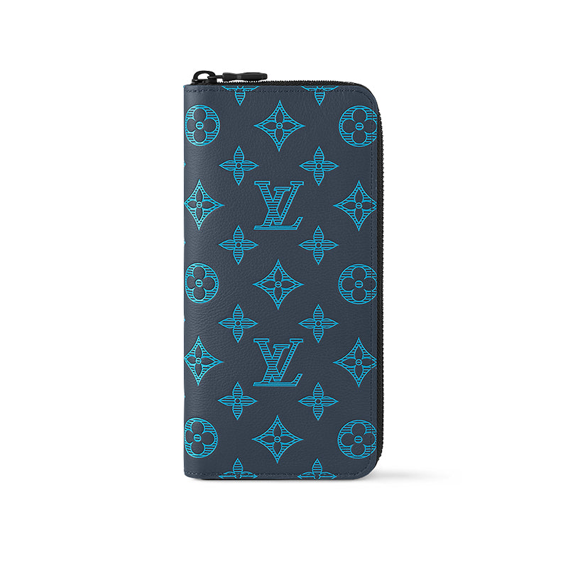 LOUIS VUITTON Zippy Cow Leather Wallet Men's Dark Blue