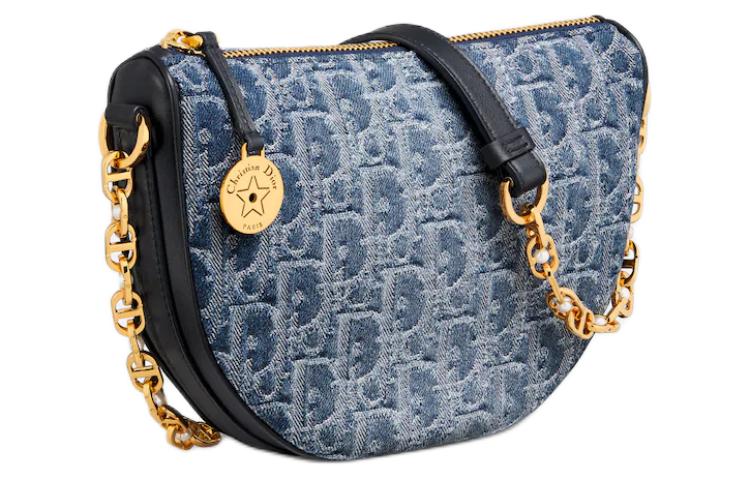 DIOR Oblique Jacquard Fabric Crossbody Bag Shoulder Bag Women's Blue
