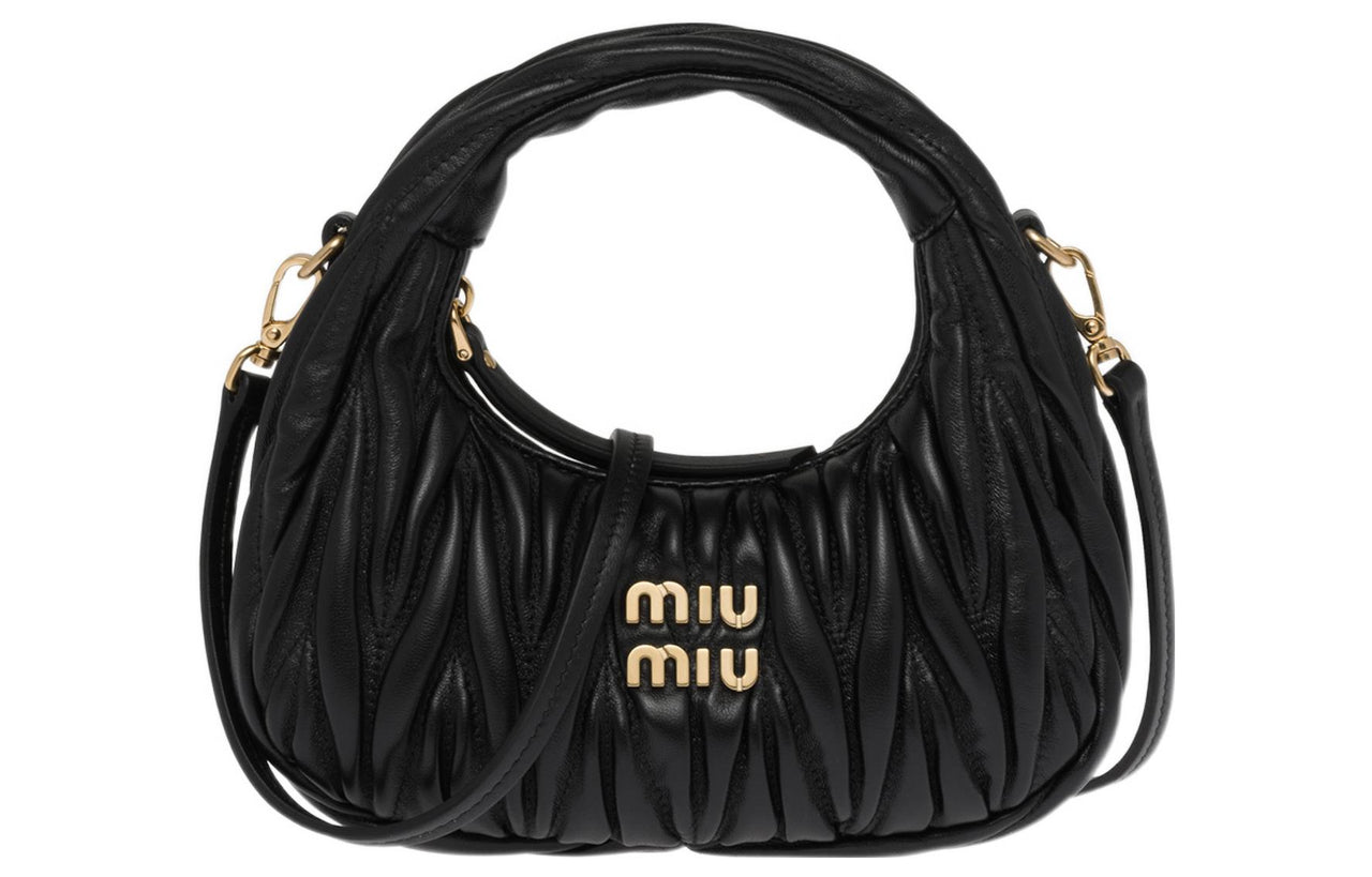 MIU MIU Wander Series Soft Sheep Leather Hobo Bag, Shoulder Bag, Crossbody Handbag Mini Women's Black