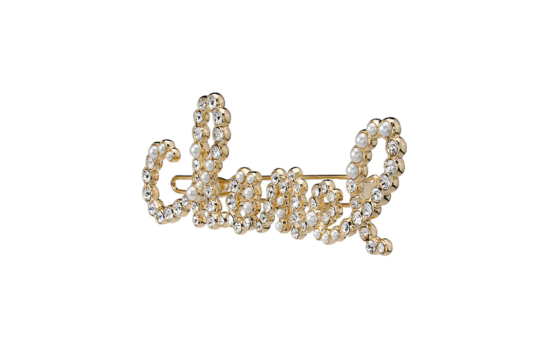 CHANEL 2021 Faux pearl Logo lettering Hair Barrette