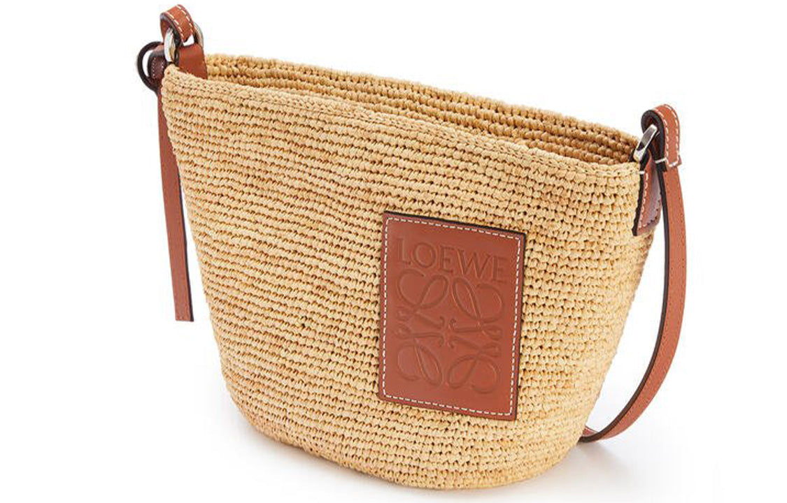 LOEWE Raffia Fiber Cow Leather Straw Bag Shoulder Bag Crossbody Bag Women's Natural & Brown Umber