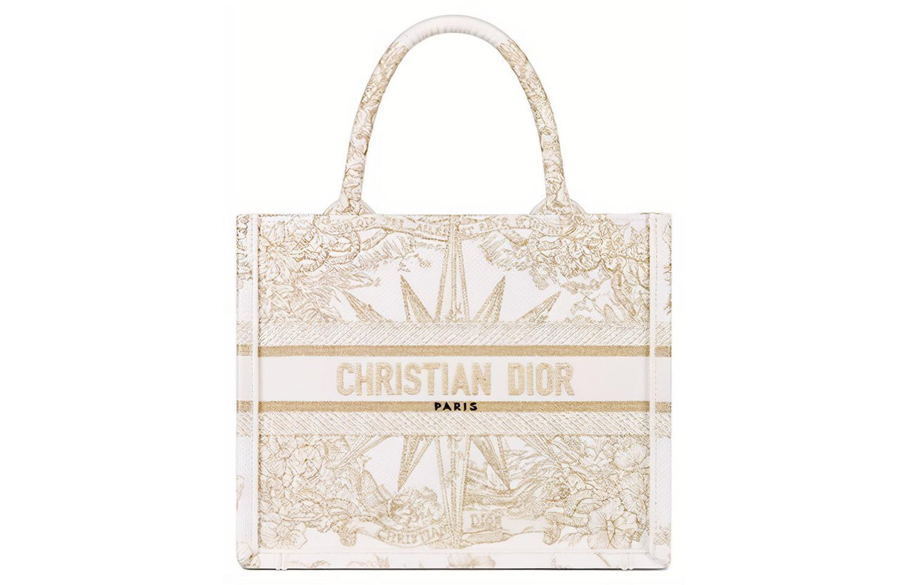 DIOR BookTote Embroidery Tote Bag Shopping Bag Shoulder Bag Handbag Small Size Women's Gold