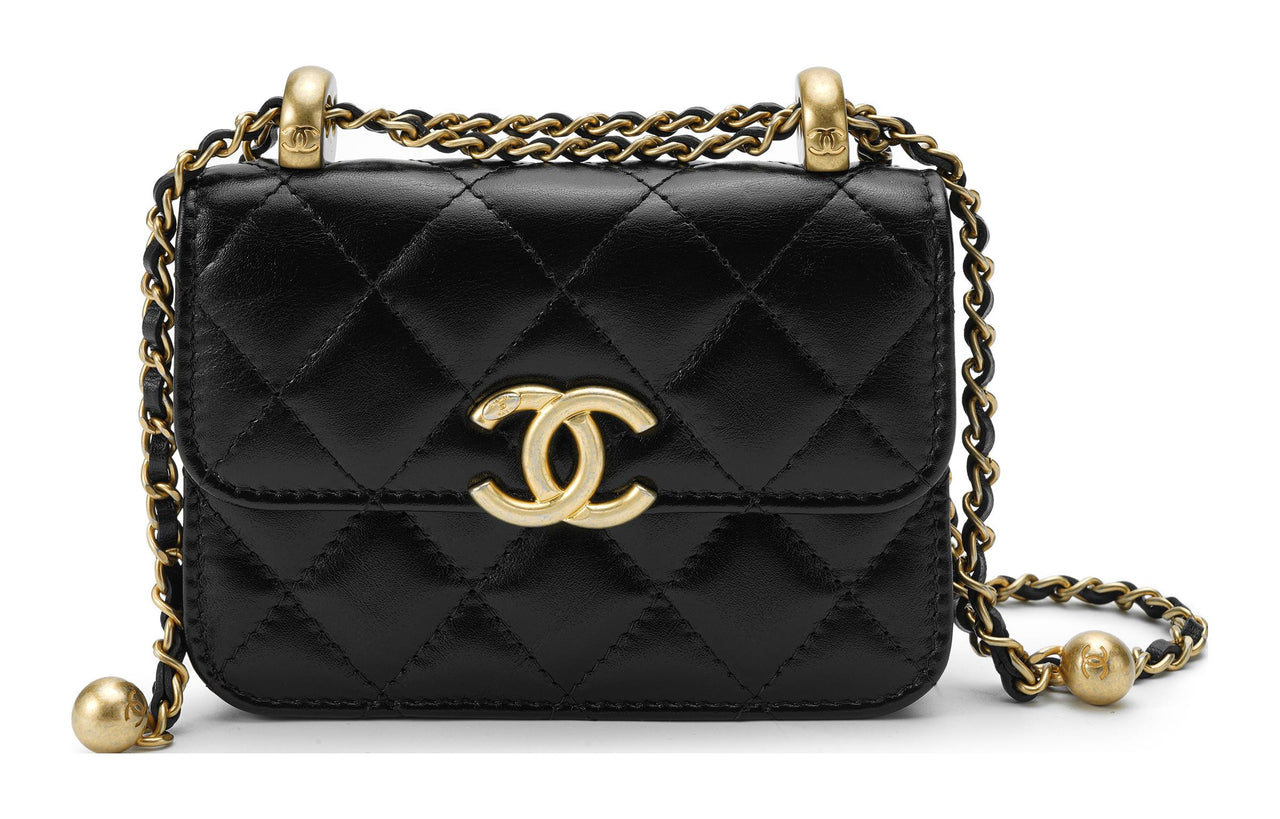CHANEL WOC Calfskin & Metal Wallet On Chain, Coin Purse, Shoulder Bag, Crossbody Bag Small Size Women's Black