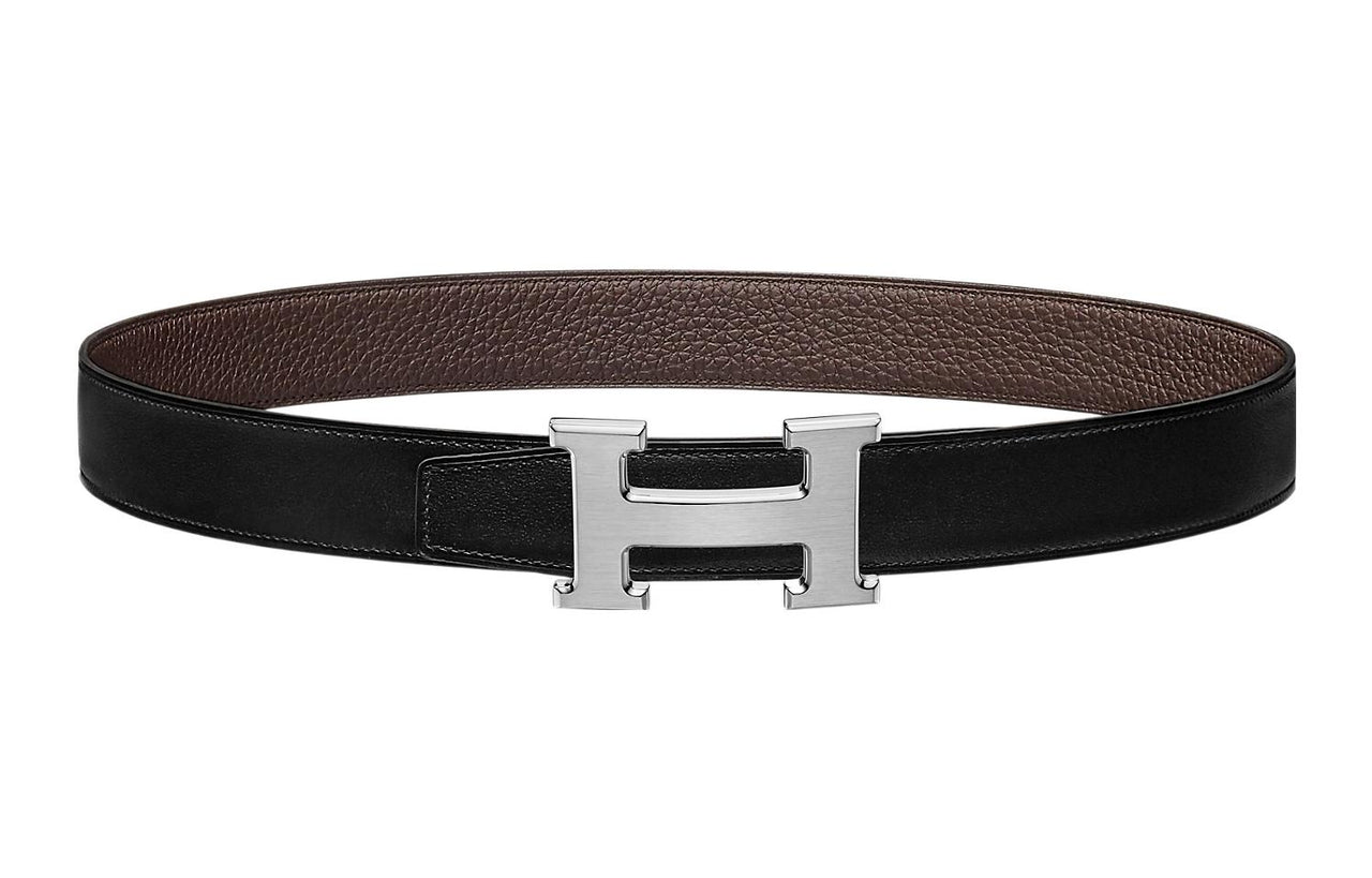 HERMES Togo Calfskin Double-Sided Leather Belt Leather Belts Women's Black/Chocolate Width: 3.2cm