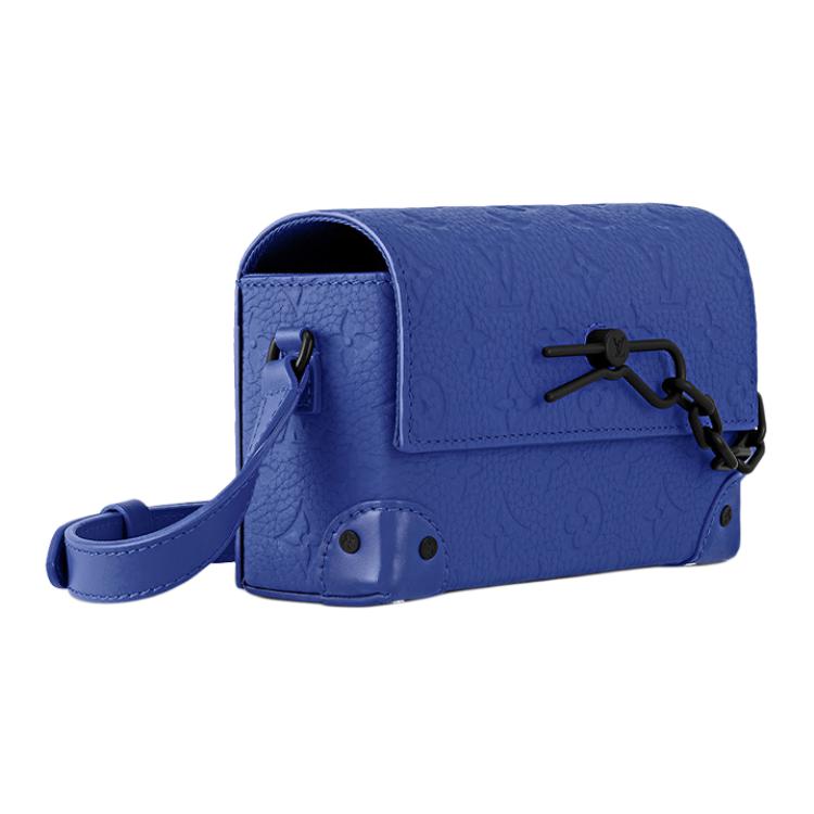 LOUIS VUITTON Steamer Embossed Leather Small Box Shoulder Bag Crossbody Bag Mini Men's Blue
