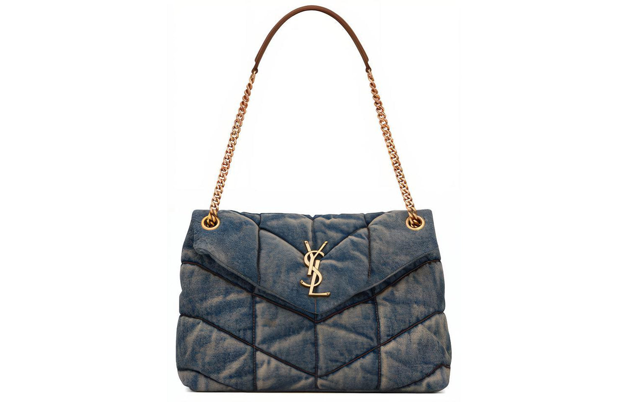 SAINT LAURENT LOULOUPUFFER Cotton Cloud Bag, Pillow Bag, Shoulder Bag, Crossbody Bag Women's Denim Blue