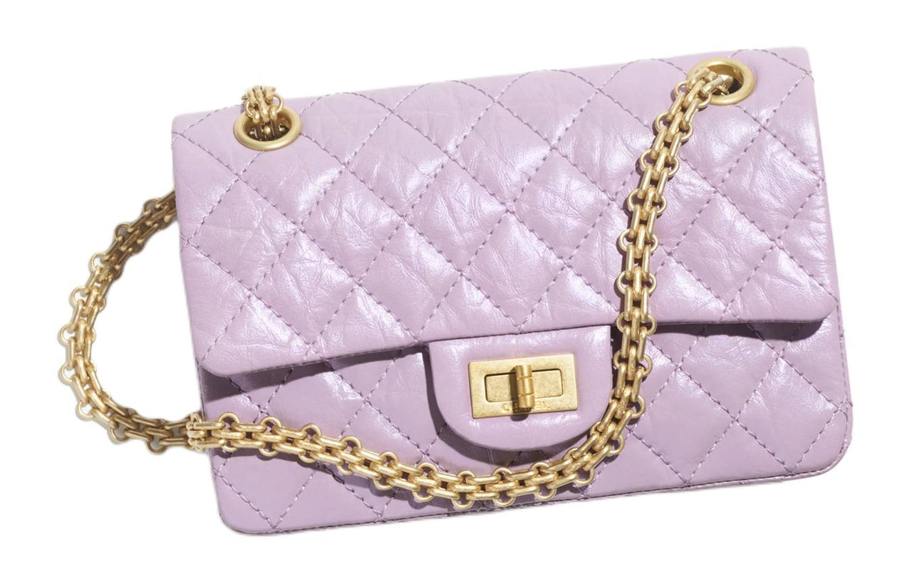 CHANEL 2.55 Old Calfskin Crossbody Bag, Shoulder Bag Women's Lilac