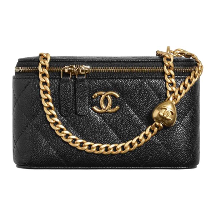 CHANEL 23P SS Litchi Grain Cow Leather Box Bag Crossbody Bags Shoulder Bags Small Size Women's Black
