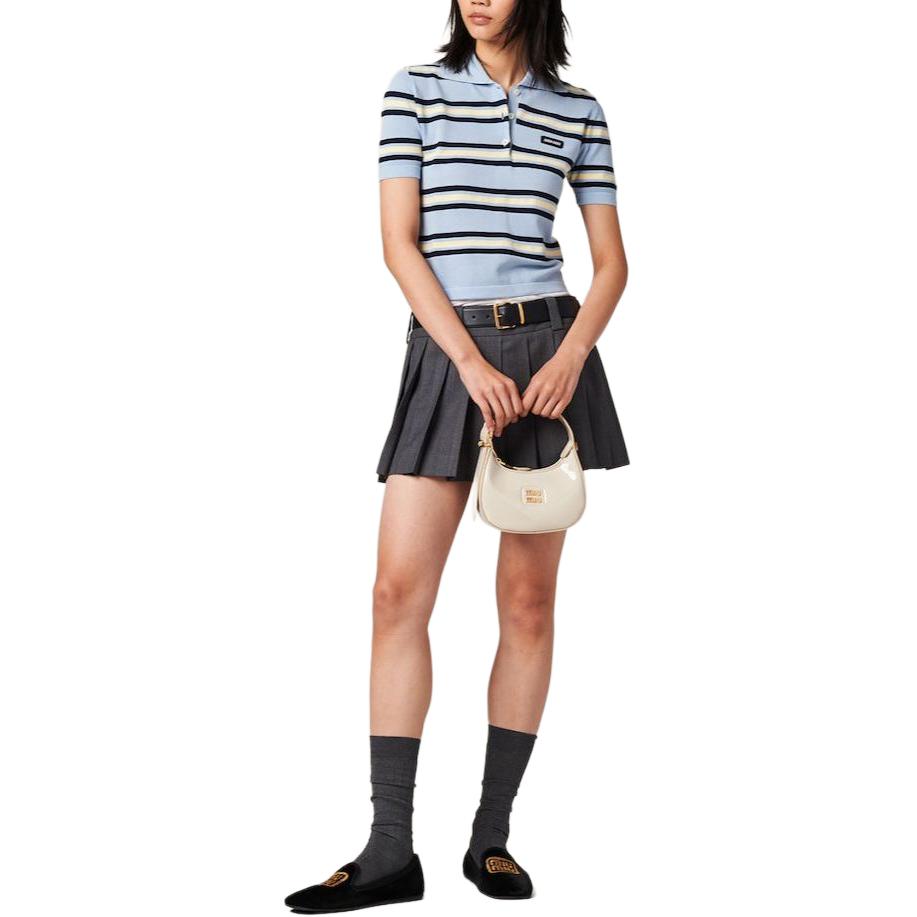 MIU MIU Silk And Cotton Knit Polo Shirt Polo Shirt Women's Blue
