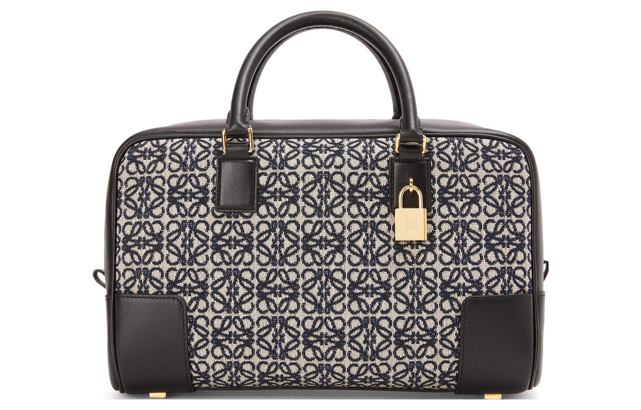 LOEWE Calfskin Canvas Crossbody Handbag Shoulder Bag Medium Size Women's Blue