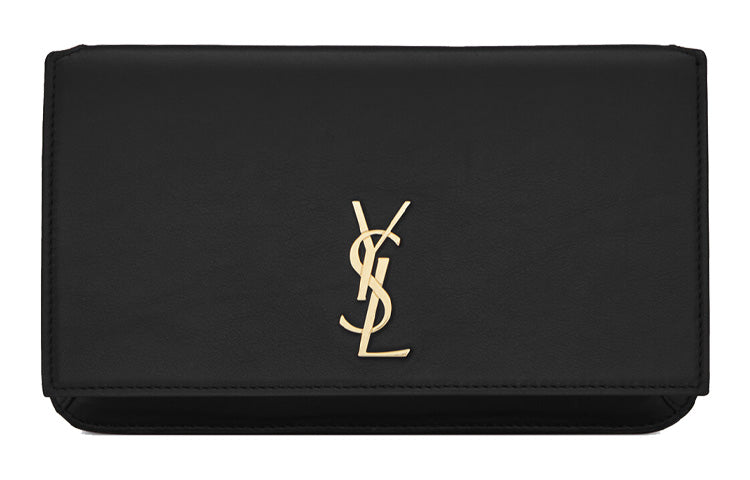 SAINT LAURENT Monogram Calfskin Smooth Finish Leather Crossbody Cell Phone Pouch Women's Black