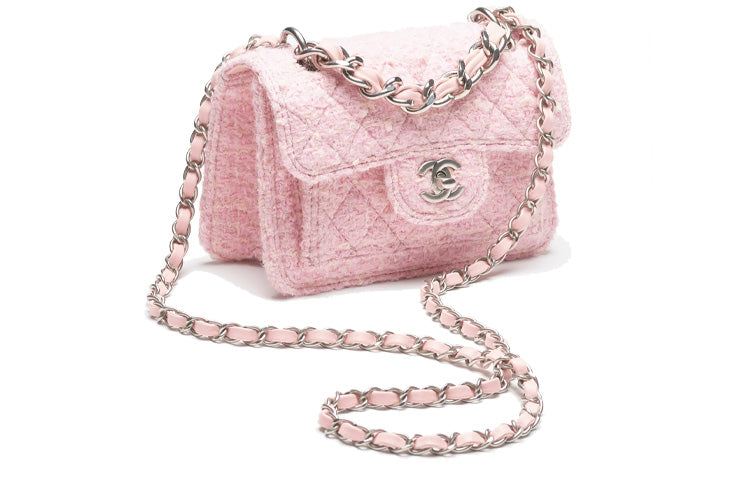 CHANEL Soft Twill Flap Bag, Shoulder Bag, Crossbody Bag Mini Women's Pink/Light Beige