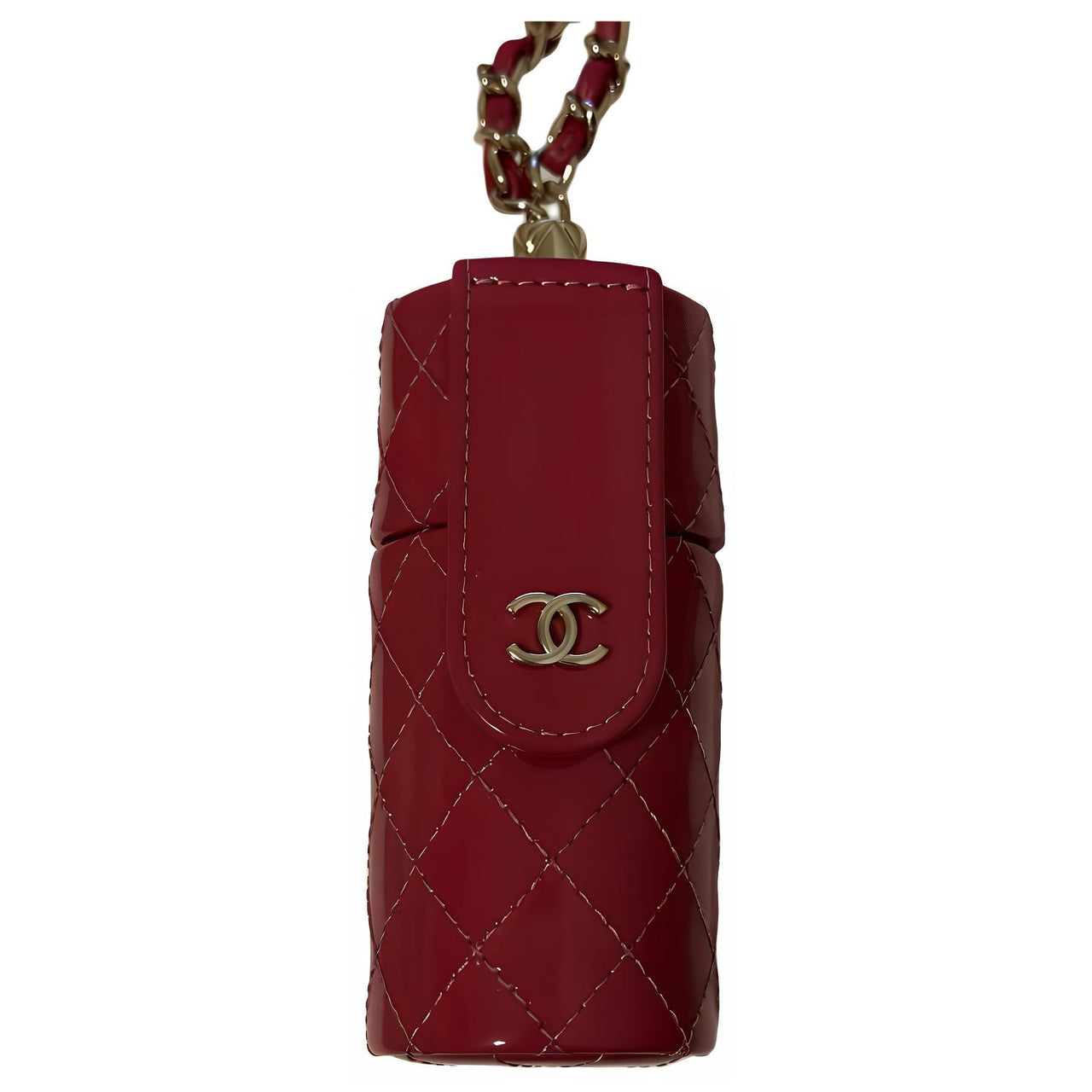 CHANEL Calfskin Patent Leather Necklace Pouch Women's Pink
