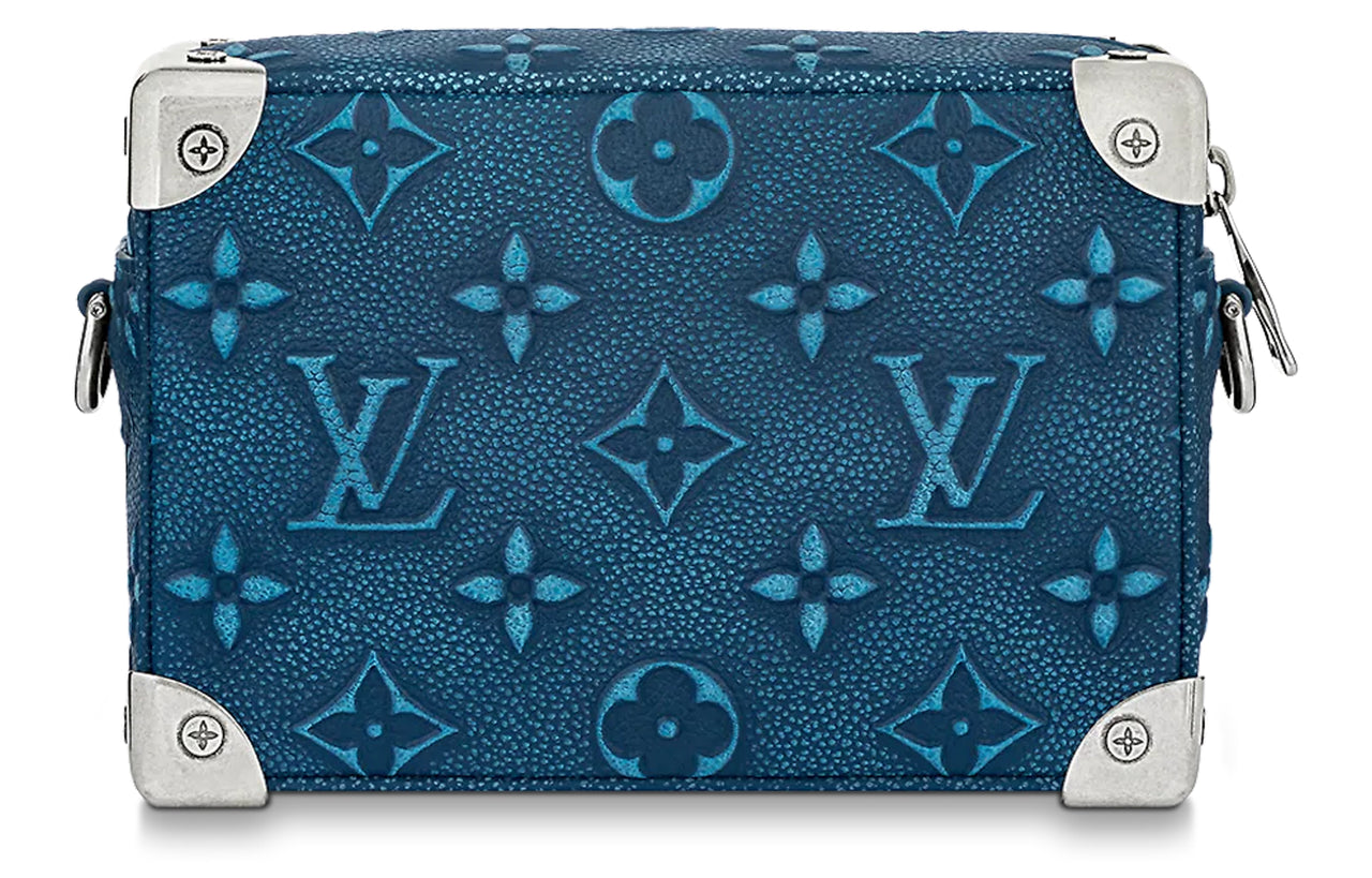 LOUIS VUITTON SOFT TRUNK Cow Leather Box Bag Handbag Shoulder Bag Crossbody Bag Mini Men's Blue
