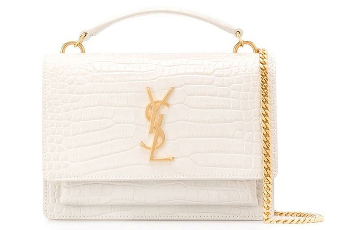 SAINT LAURENT SUNSET Leather Sunset Bag, Chain Bag, Wallet, Portable Crossbody Bag, Shoulder Bag Regular Women's White