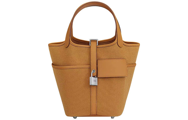 HERMES Picotin Lock Cow Leather Canvas Bag Handbags 18 Women's Sand Yellow/Sesame Color