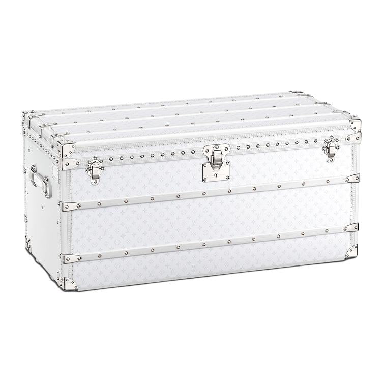 LOUIS VUITTON Leather Coffee Table Storage Box Regular Unisex Silver
