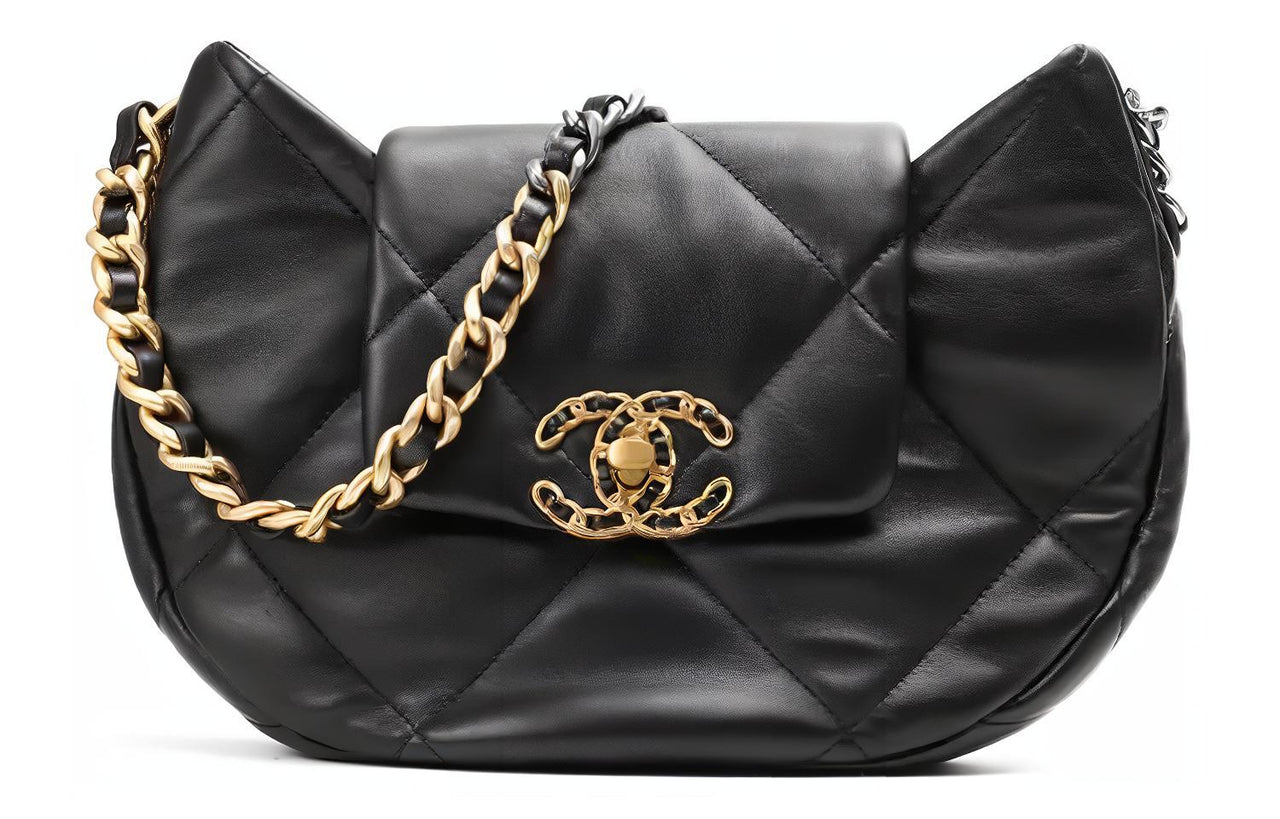 CHANEL 19Bag Leather Handbag Shoulder Bag Women's Black