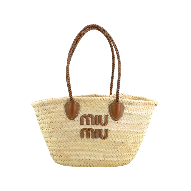 MIU MIU Wicker Tote Bag, Shopping Bag, Shoulder Bag, Handbag Women's Natural/Cognac