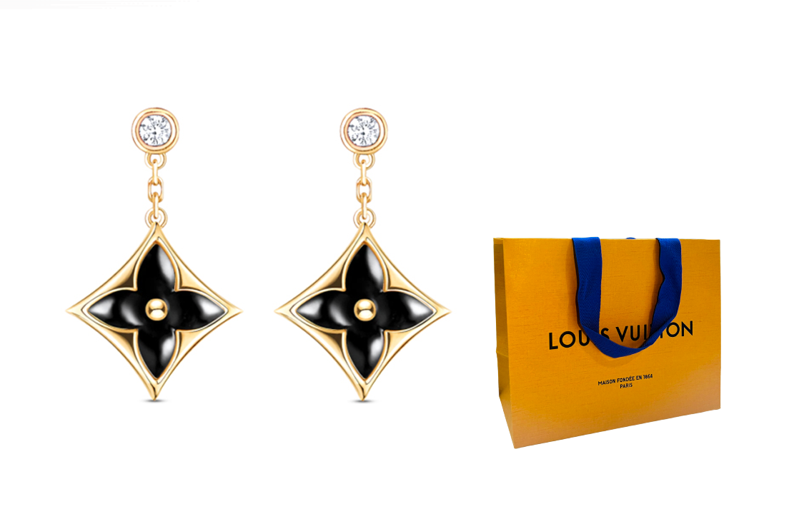 LOUIS VUITTON Color Blossom Bb Star Ear Studs Yellow Gold Onyx And Diamonds