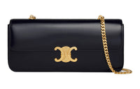 CELINE Triomphe Shiny Cow Leather Chain Bag, Shoulder Bag, Handbag Regular Women's Black