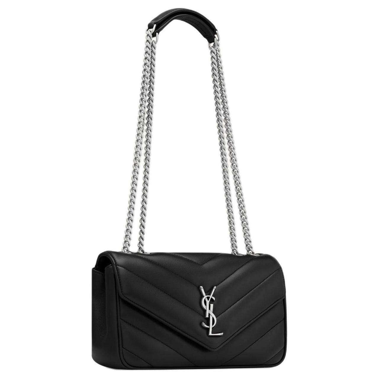 SAINT LAURENT LOULOU Lambskin Shoulder Bag Trumpets Women's Black