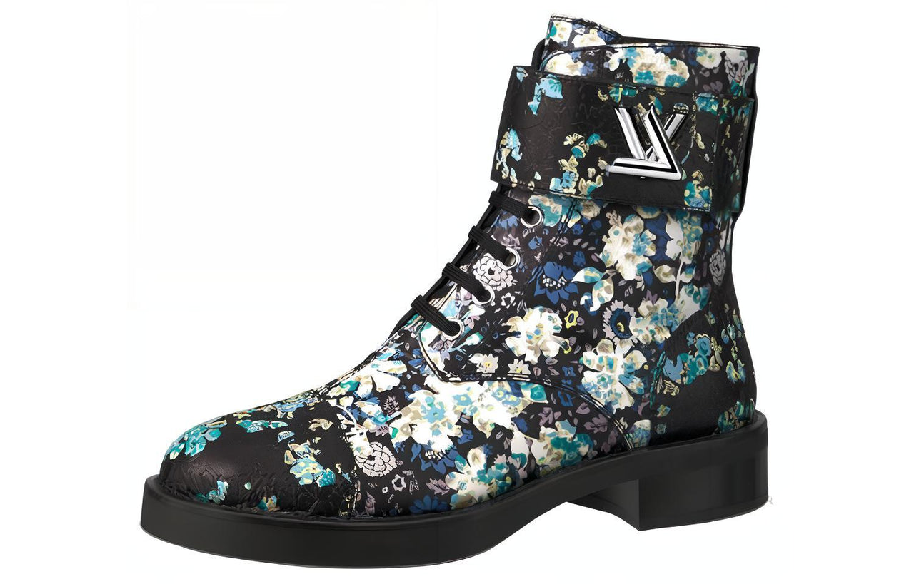 LOUIS VUITTON Lv Wonderland Printing Small Cowhide Flat Blue Black Women's