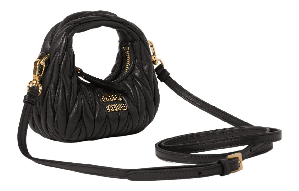 MIU MIU Wander Matelasse Nappa Leather Mini Hobo Black