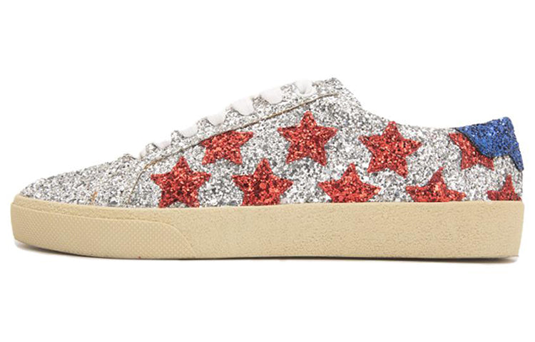 SAINT LAURENT Women's Court Low Top Stylish Skateboarding Shoes Women's Silver Blue