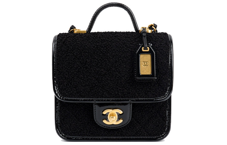 CHANEL Twill Velvet With Gold Metal Lipstick Bag Handbag Shoulder Bag Crossbody Bag Small Size Women's Black