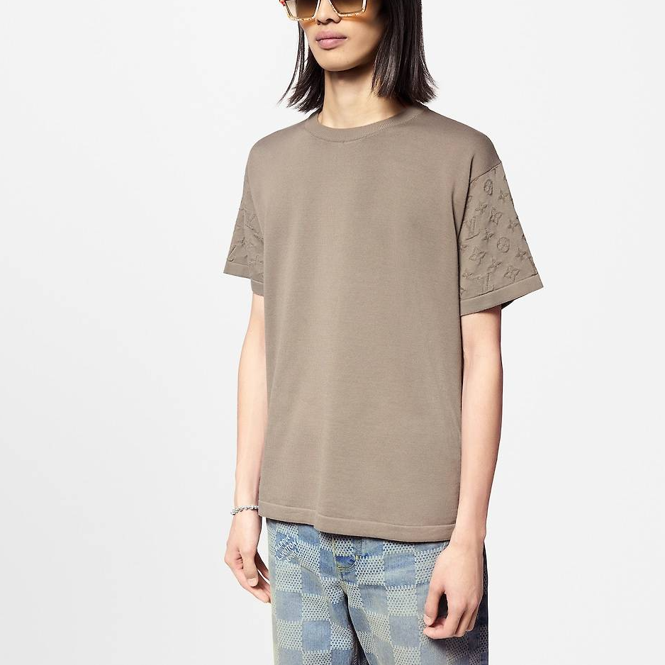 LOUIS VUITTON Solid Color Logo Print Crew Neck Pullover Short-Sleeved T-Shirt Men's Brown