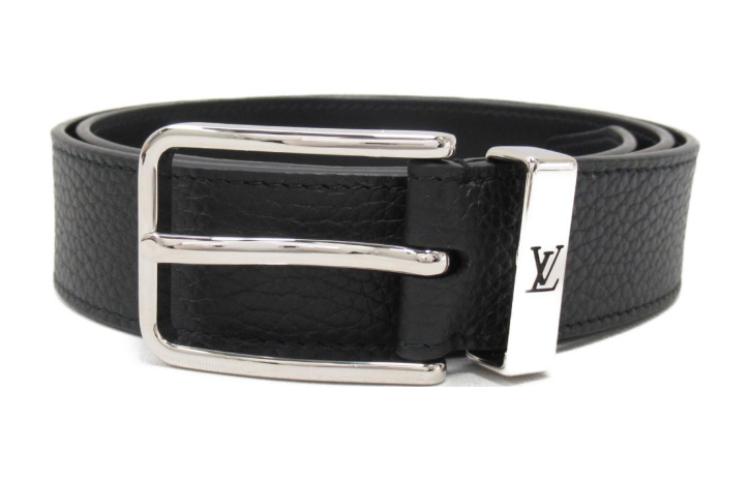 LOUIS VUITTON Cow Leather Belts Men's Black Width 3.5cm