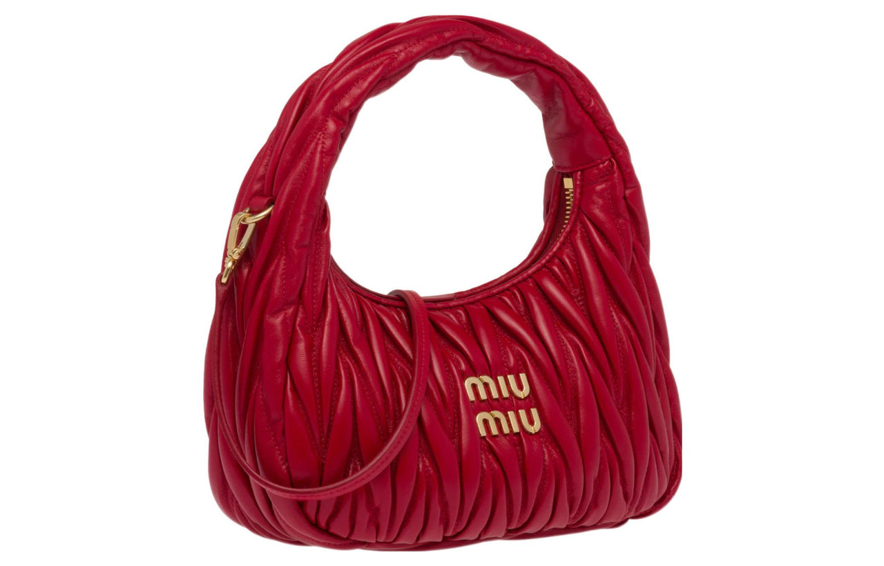 MIU MIU Sheepskin Hobo Shoulder Bag Women's Red