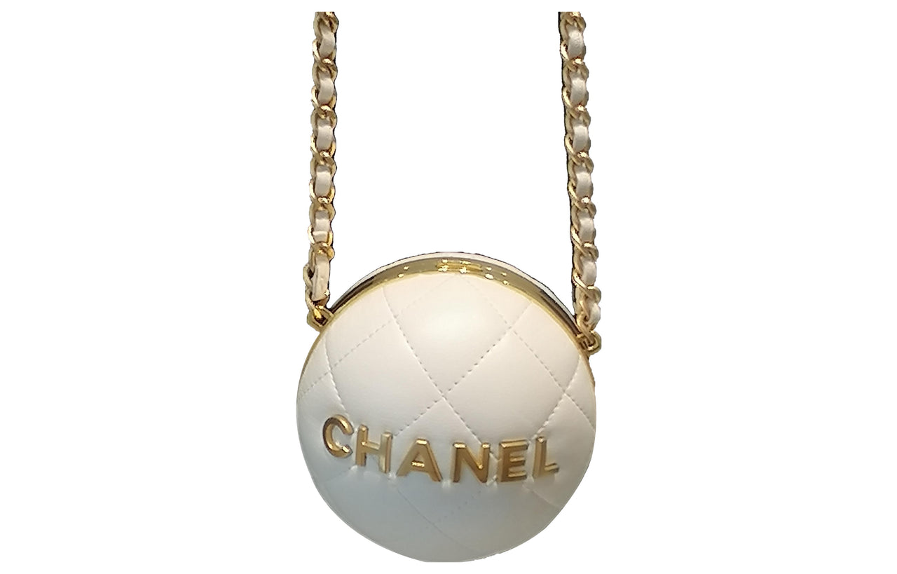 CHANEL 22A Early Autumn Sheepskin Round Ball Bag, Evening Bag, Handbag, Crossbody Bag Women's White