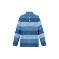 LOUIS VUITTON Patchwork Long-Sleeved Denim Polo Shirt