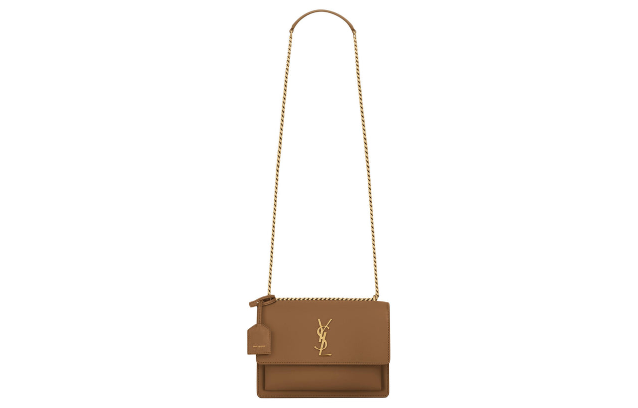 SAINT LAURENT SUNSET Calfskin Shoulder Bag Crossbody Bag Medium Size Women's Brown