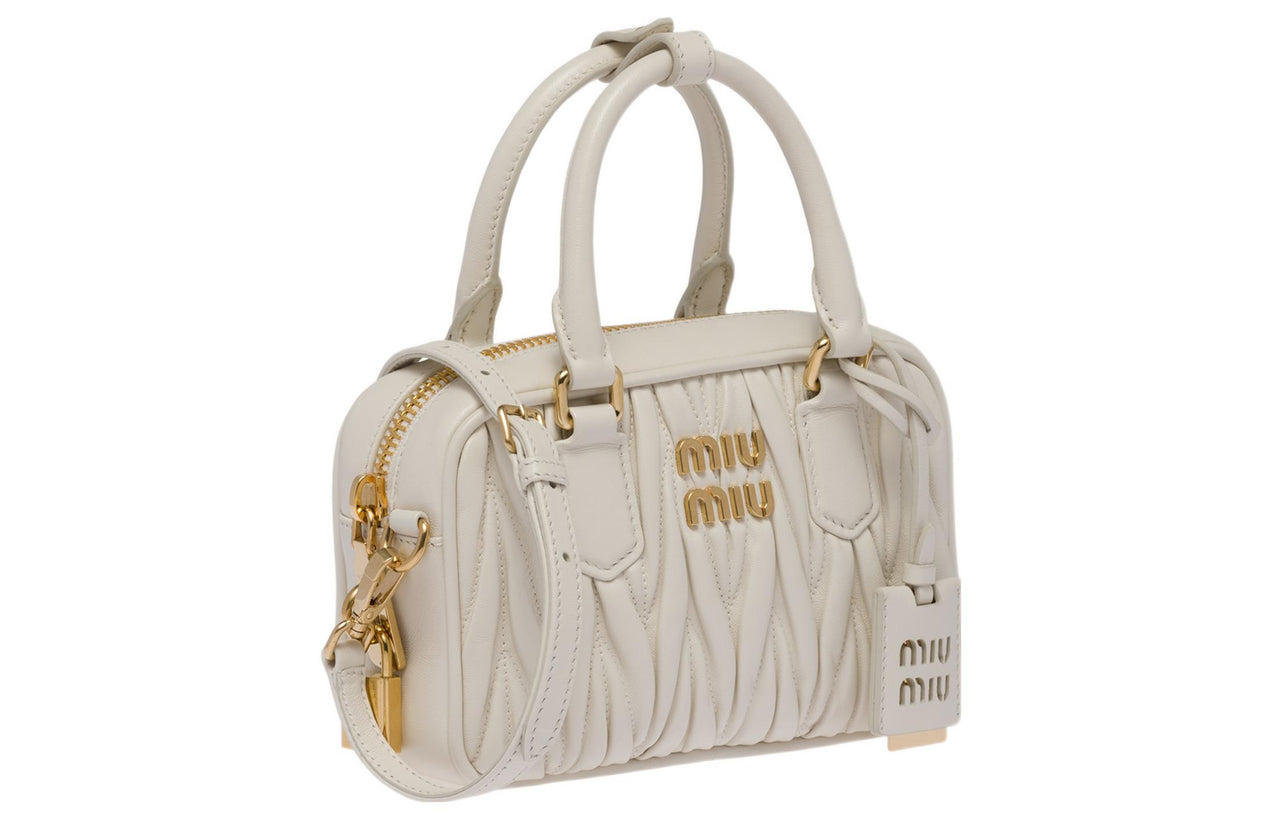 MIU MIU Arcadie Collection Matelassé Soft Sheep Leather Shoulder Bag, Crossbody Bag, Handbag Women's White