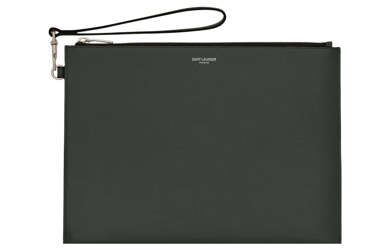 SAINT LAURENT PARIS Calfskin Clutch Men's Dark Green