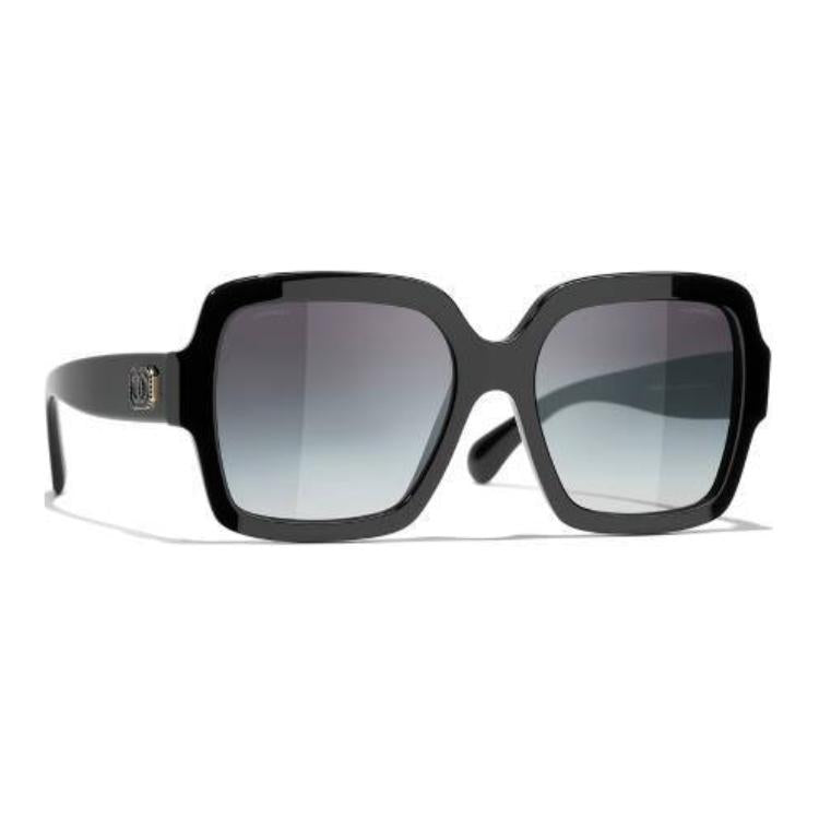 CHANEL Acetate Square Sunglasses Women's Black
