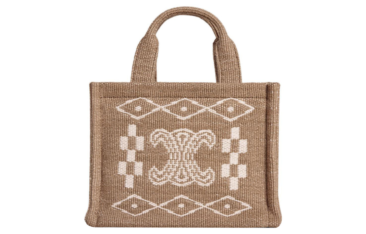 CELINE Cabas Textile, Cow Leather Tote Bag, Shopping Bag, Handbag Trumpets Women's Beige White