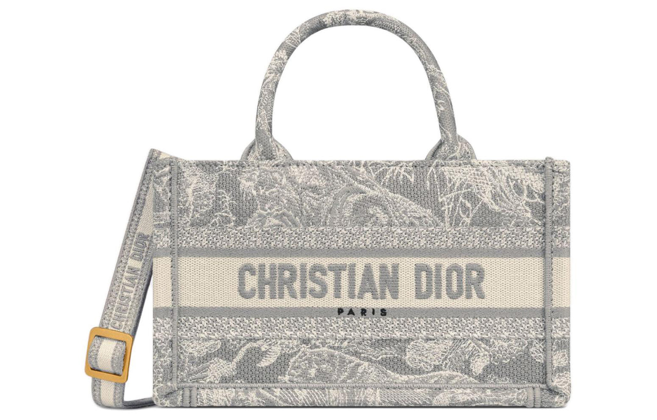 DIOR BookTote Reverse Yu Yi Print Embroidery Tote Bag Shopping Bag Shoulder Bag Crossbody Bag Handbag Mini Women's Gray
