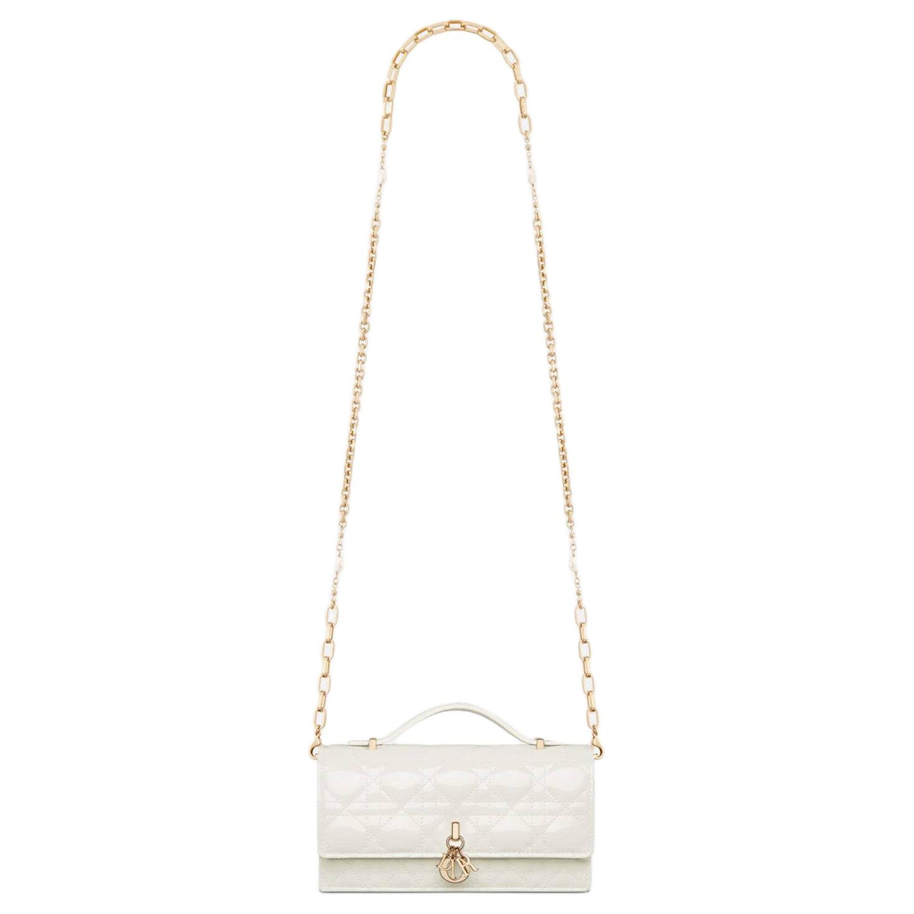 DIOR Wicker Pattern Patent Leather Cow Leather Shoulder Bag Crossbody Bag Handbag Mini Women's Milk White