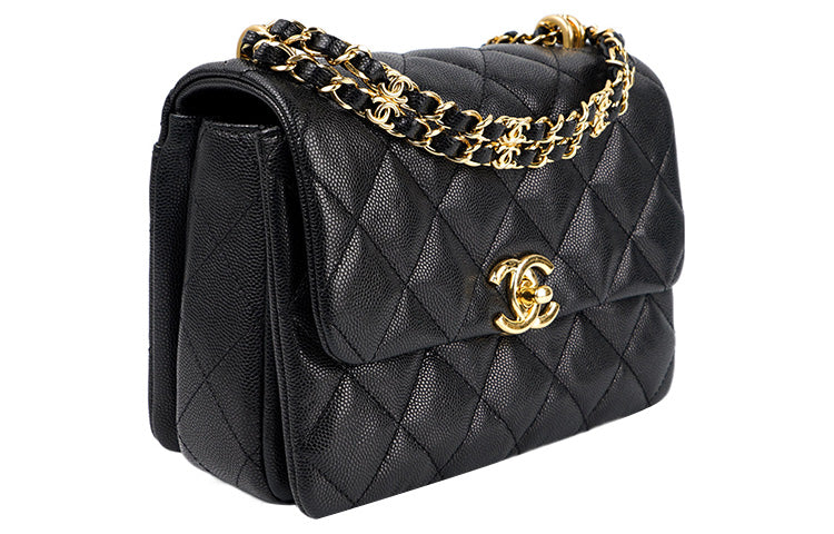 CHANEL 22K Autumn And Winter Litchi Cow Leather Crossbody Bag Shoulder Bag Women's Black