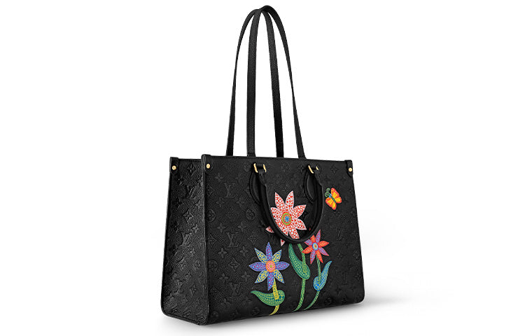 LOUIS VUITTON Lv X Yk Onthego Mm Black Flower Marquetry
