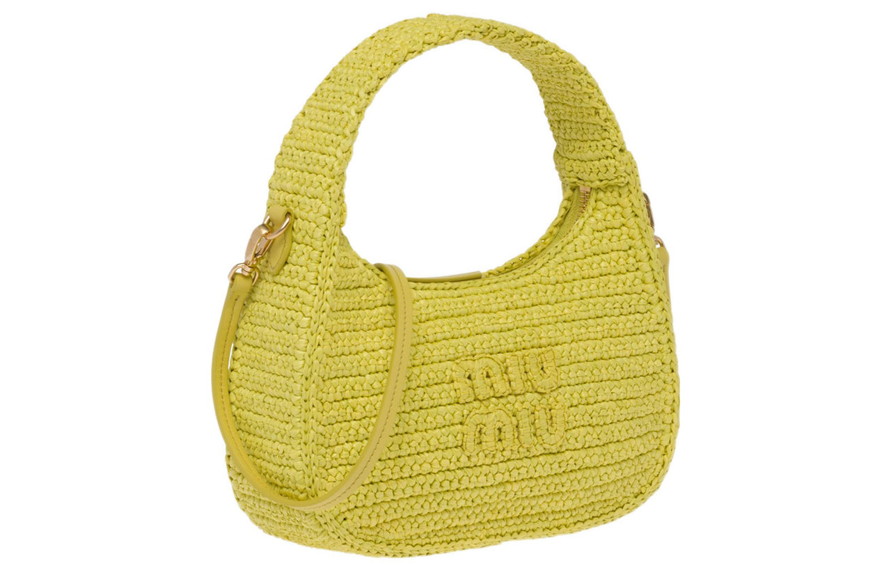 MIU MIU Threading Needle Woven Hobo Bag, Shoulder Bag, Crossbody Bag, Handbag Women's Citrus Yellow