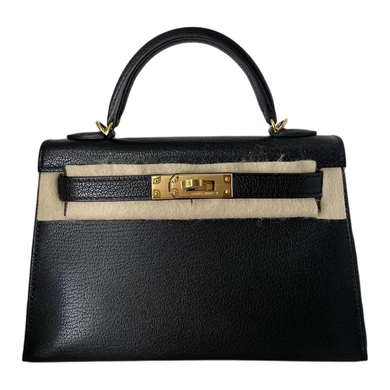 HERMES Mini Kelly Chamkila Goat Skin Kelly Bag Handbag Shoulder Bag Crossbody Bag Mini Women's 89 Noir Black