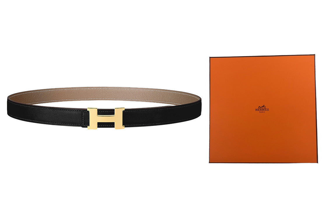 HERMES Constance Leather Belts Women's Black/Elephant Gray-Box